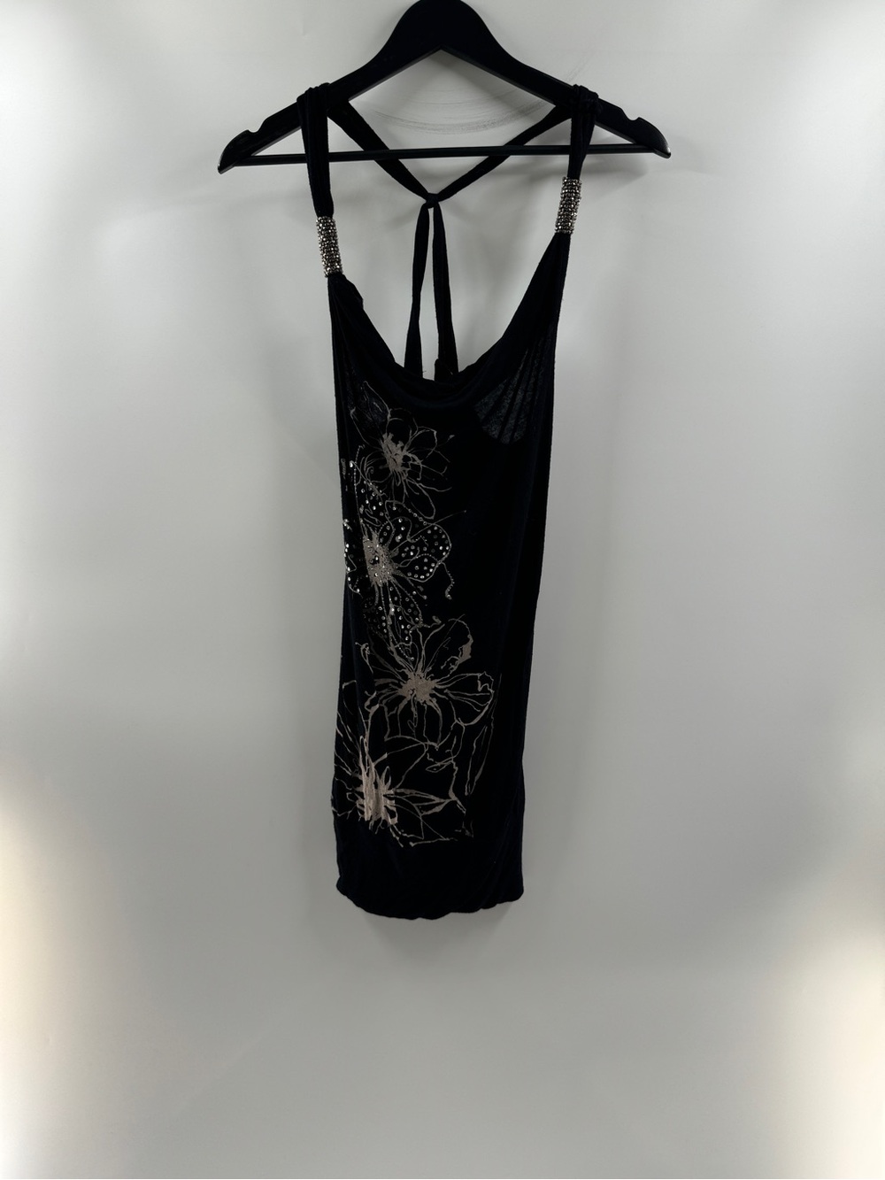 Papaya Black Rhinestone Floral Cowl Neck Tank Top – Women’s Medium